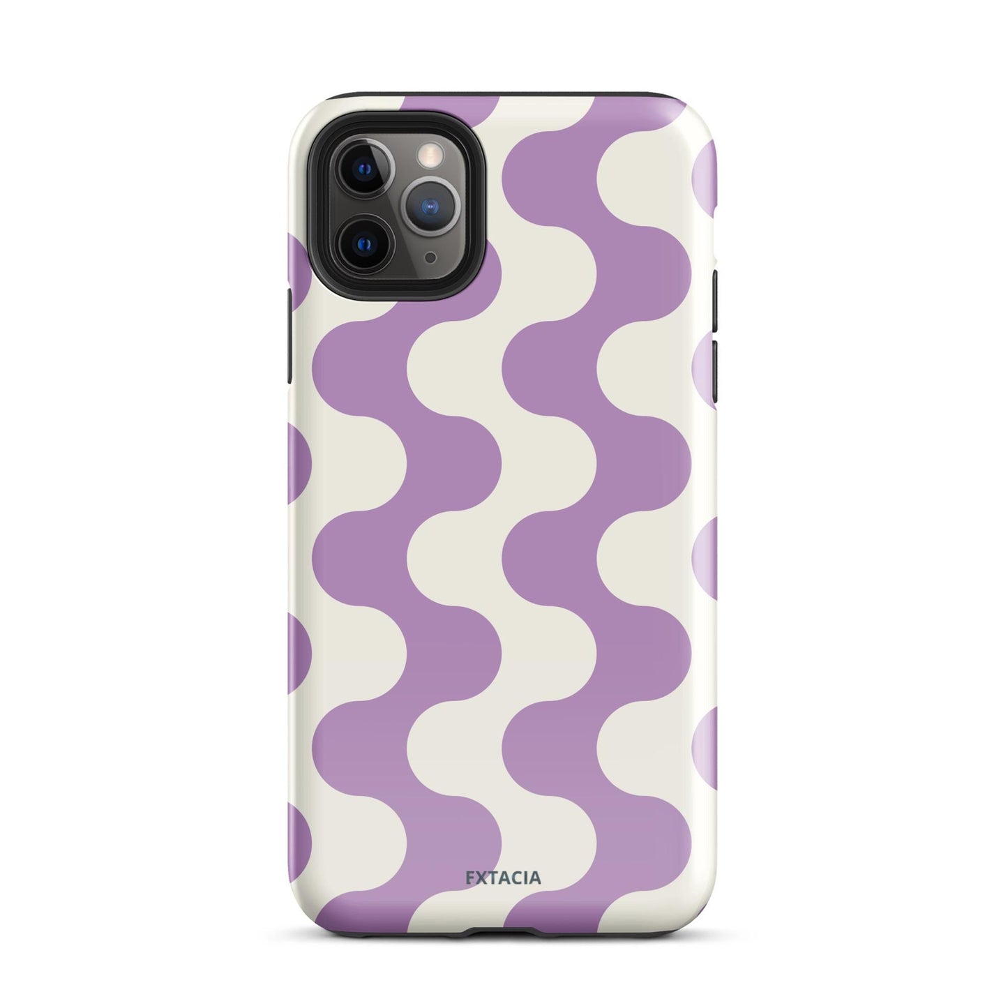 Coque iPhone rigide double-couche anti-choc – blanc et violet à ondulations graphique minimaliste - Smartphone équipé coque iPhone – prise en main confortable et stable