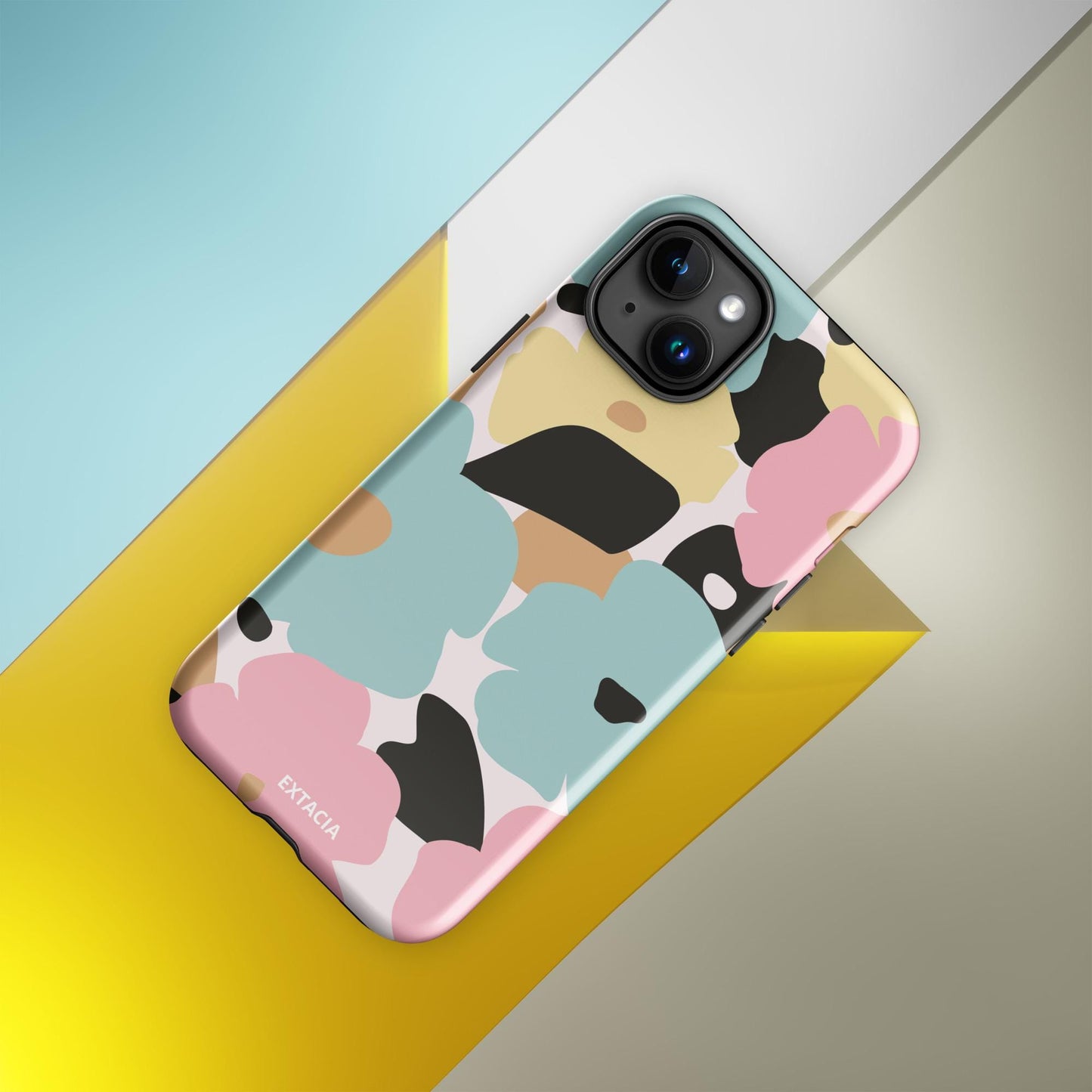 Coque iPhone rigide double-couche anti-choc – fleuri pastel minimaliste - Zoom sur caméra protégée coque rigide - glossy  - ExtaciaFrance