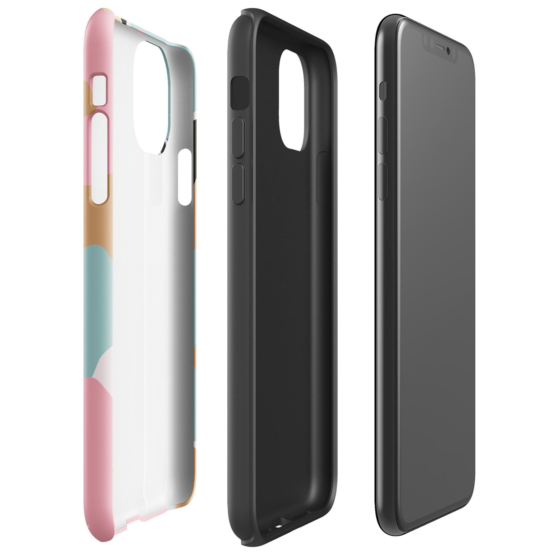 Coque iPhone rigide double-couche anti-choc – fleuri pastel minimaliste - profil, découpe boutons précise et protection renforcée