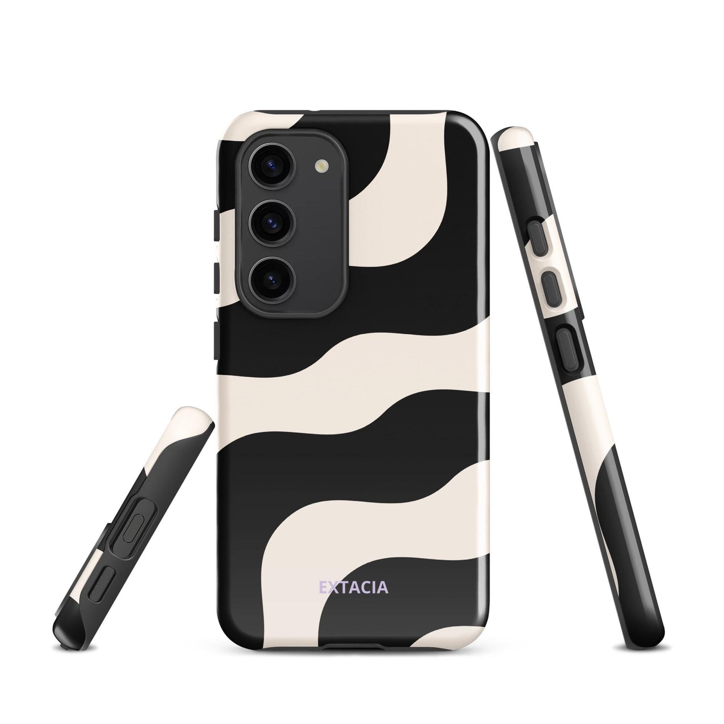 Coque samsung rigide double-couche anti-choc – beige et noir graphique minimaliste - Smartphone équipé coque   – prise en main confortable et stable