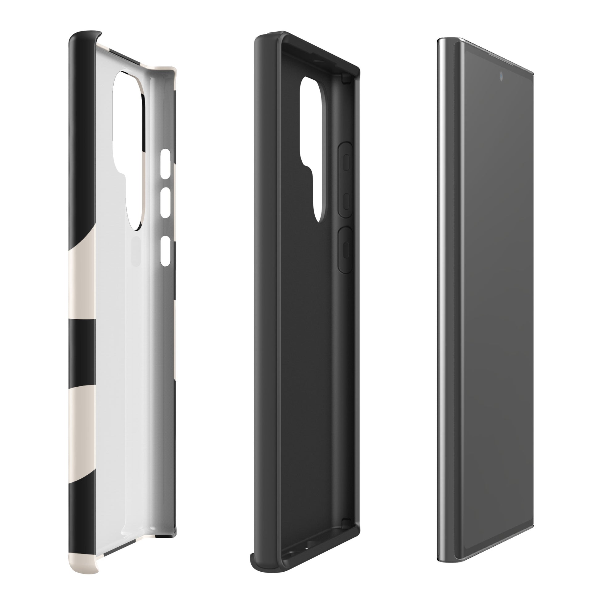 Coque samsung rigide double-couche anti-choc – beige et noir graphique minimaliste - profil, découpe boutons précise et protection renforcée