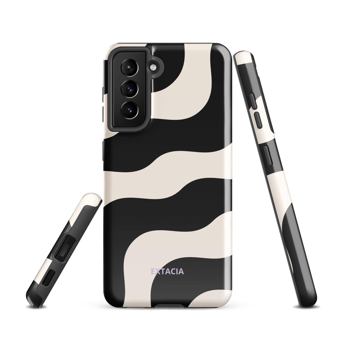 Coque samsung rigide double-couche anti-choc – beige et noir graphique minimaliste - vue de face, design élégant