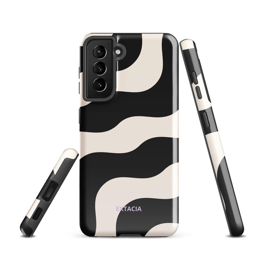 Coque samsung rigide double-couche anti-choc – beige et noir graphique minimaliste - vue de face, design élégant