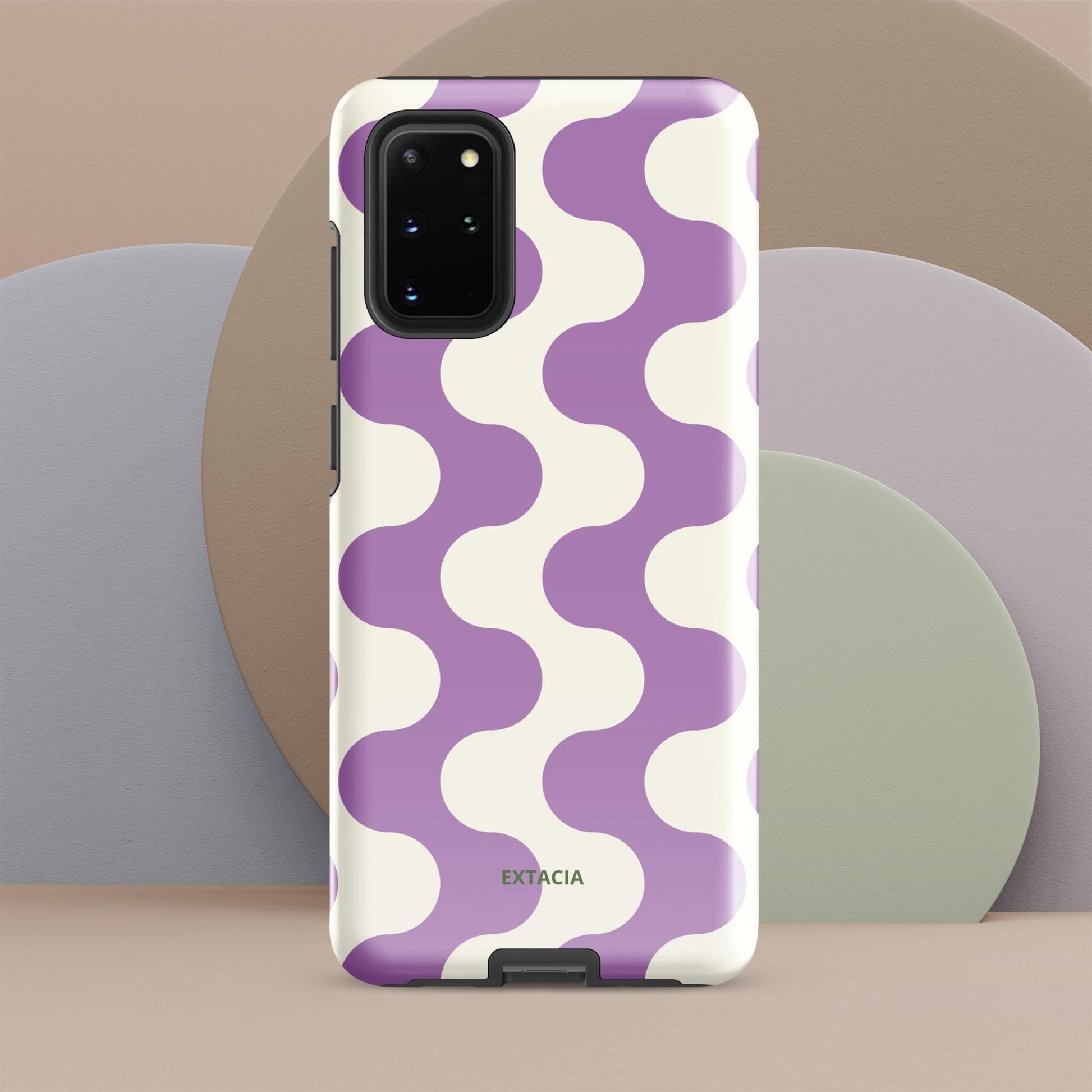 Coque samsung rigide double-couche anti-choc – blanc et violet ondulations graphique minimaliste -  Détail angles renforcés coque iPhone anti-choc ExtaciaFrance