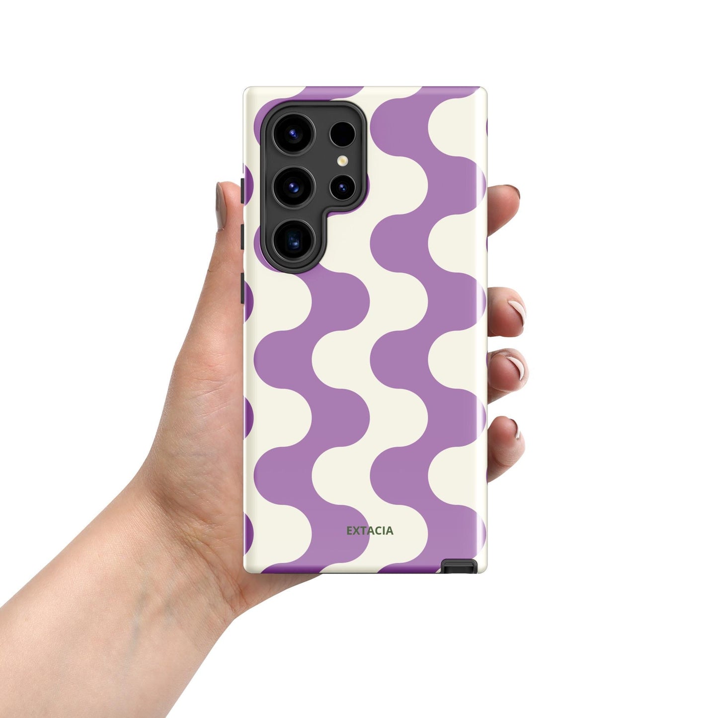 Coque samsung rigide double-couche anti-choc – blanc et violet ondulations graphique minimaliste -  Smartphone équipé coque   – prise en main confortable et stable