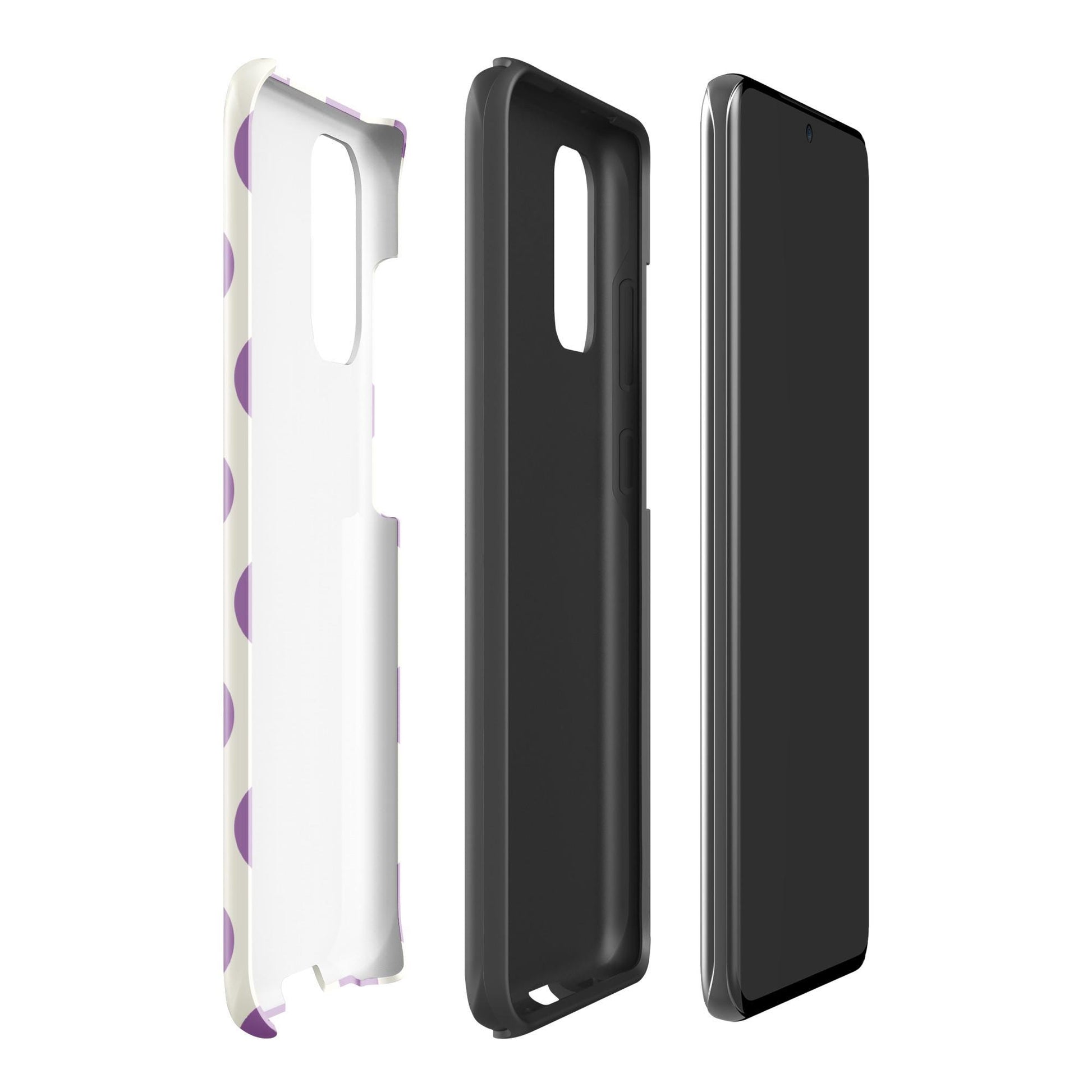 Coque samsung rigide double-couche anti-choc – blanc et violet ondulations graphique minimaliste - profil, découpe boutons précise et protection renforcée