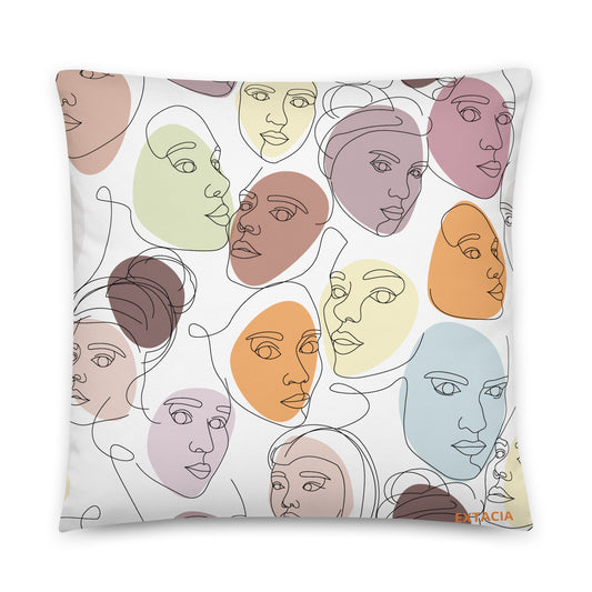 Coussin décoration élégant – blanc calligraphie minimaliste - vue de face, housse amovible, style minimaliste