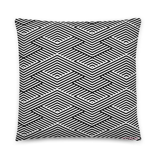 Coussin décoration élégant – blanc et noir à rayures graphique minimaliste - vue de face, housse amovible, style minimaliste