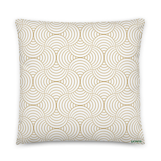 Coussin décoration élégant – blanc et or à spirales graphique minimaliste - vue de face, housse amovible, style minimaliste