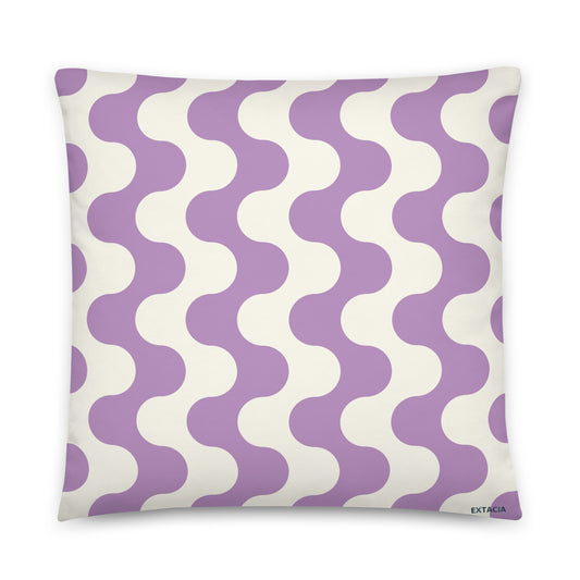 Coussin décoration élégant – blanc et violet à ondulations graphique minimaliste - vue de face, housse amovible, style minimaliste