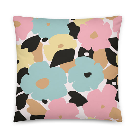Coussin décoration élégant – fleuri pastel nature minimaliste - vue de face, housse amovible, style minimaliste
