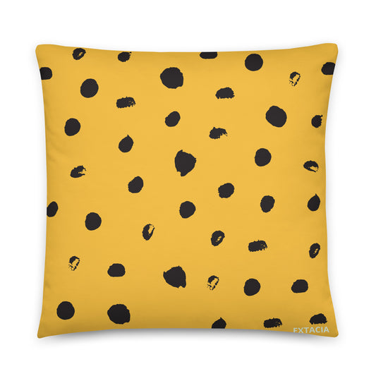 Coussin décoration élégant – jaune et noir imprimé animal minimaliste - vue de face, housse amovible, style minimaliste 