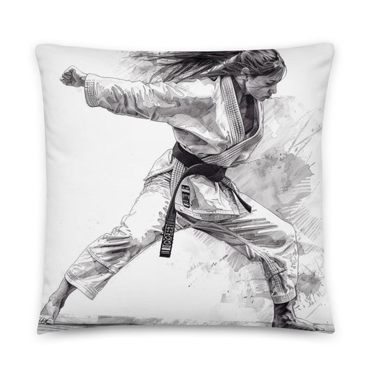 Coussin décoration élégant – motif femme judoka collection femmes du monde minimaliste - vue de face, housse amovible, style minimaliste 