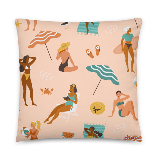 Coussin décoration élégant – saumon - motif femmes du monde minimaliste - vue de face, housse amovible, style minimaliste 