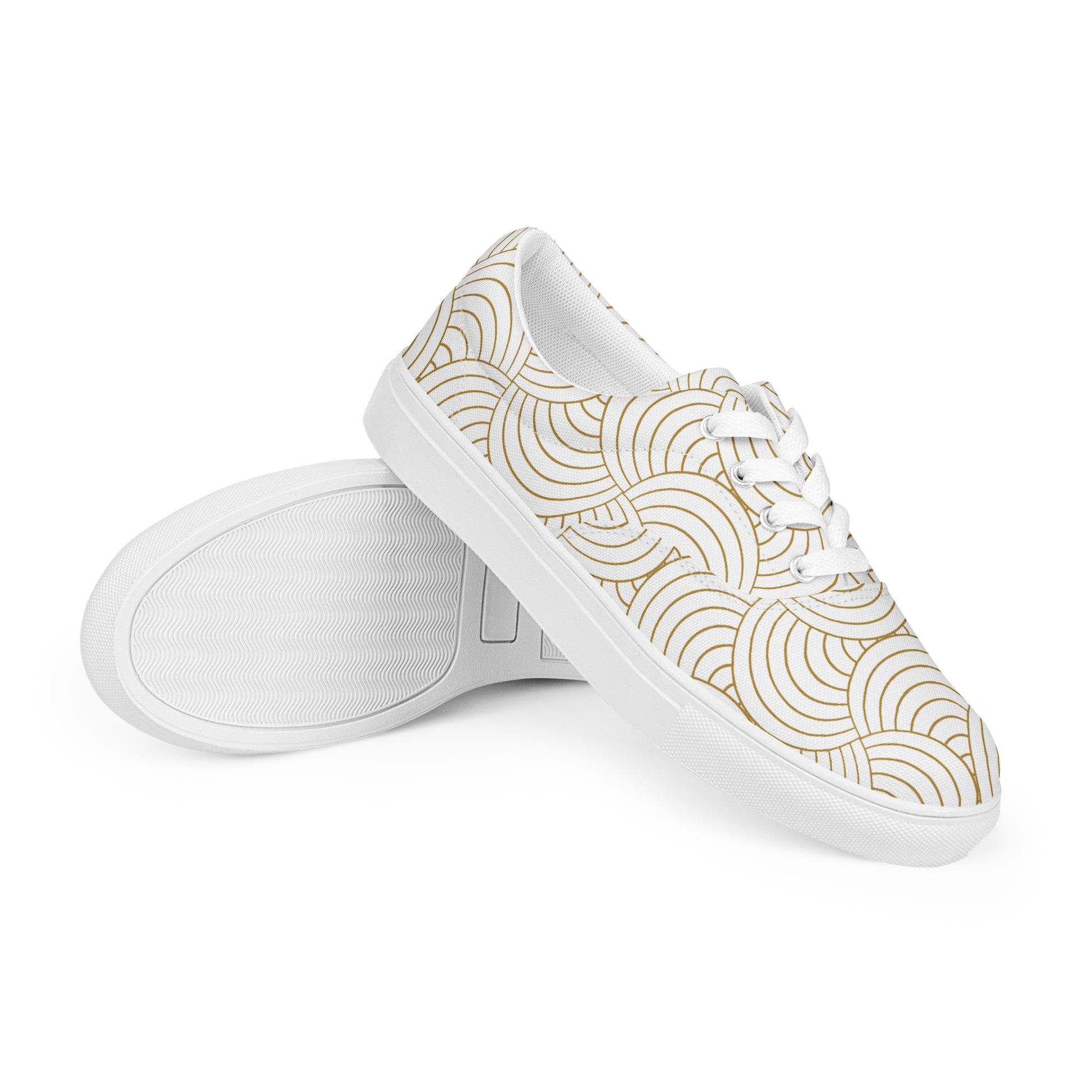 Détail de la semelle extérieure adhérente et couture de tige - à lacets, blanc et or