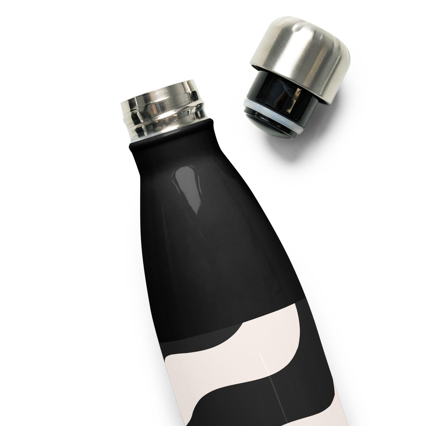 Détail du goulot et du filetage, fermeture étanche - beige et noir - ondes - graphique  minimaliste