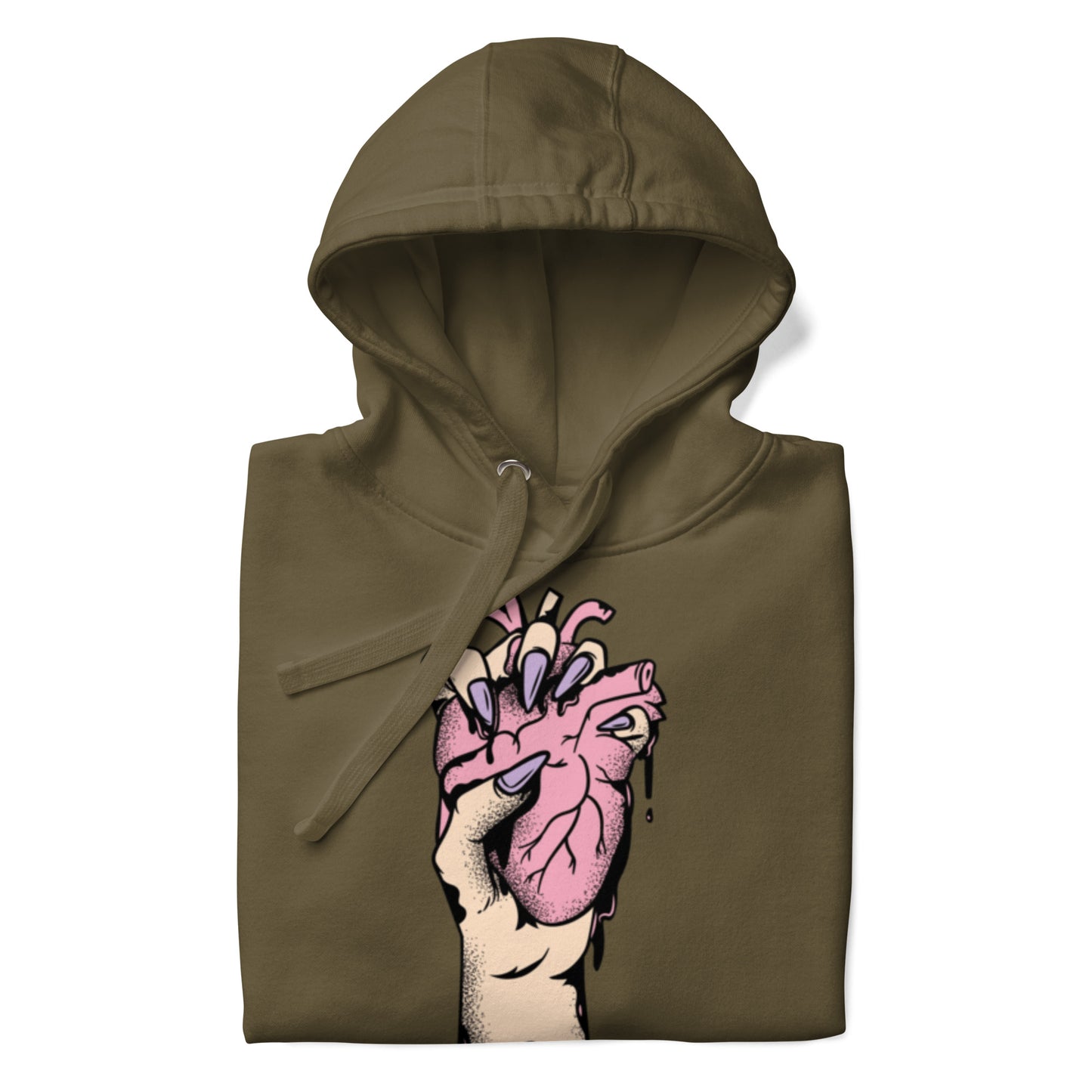 Détail du **motif imprimé** et trame coton, couture propre - kaki – Coeur déjà pris, rose 