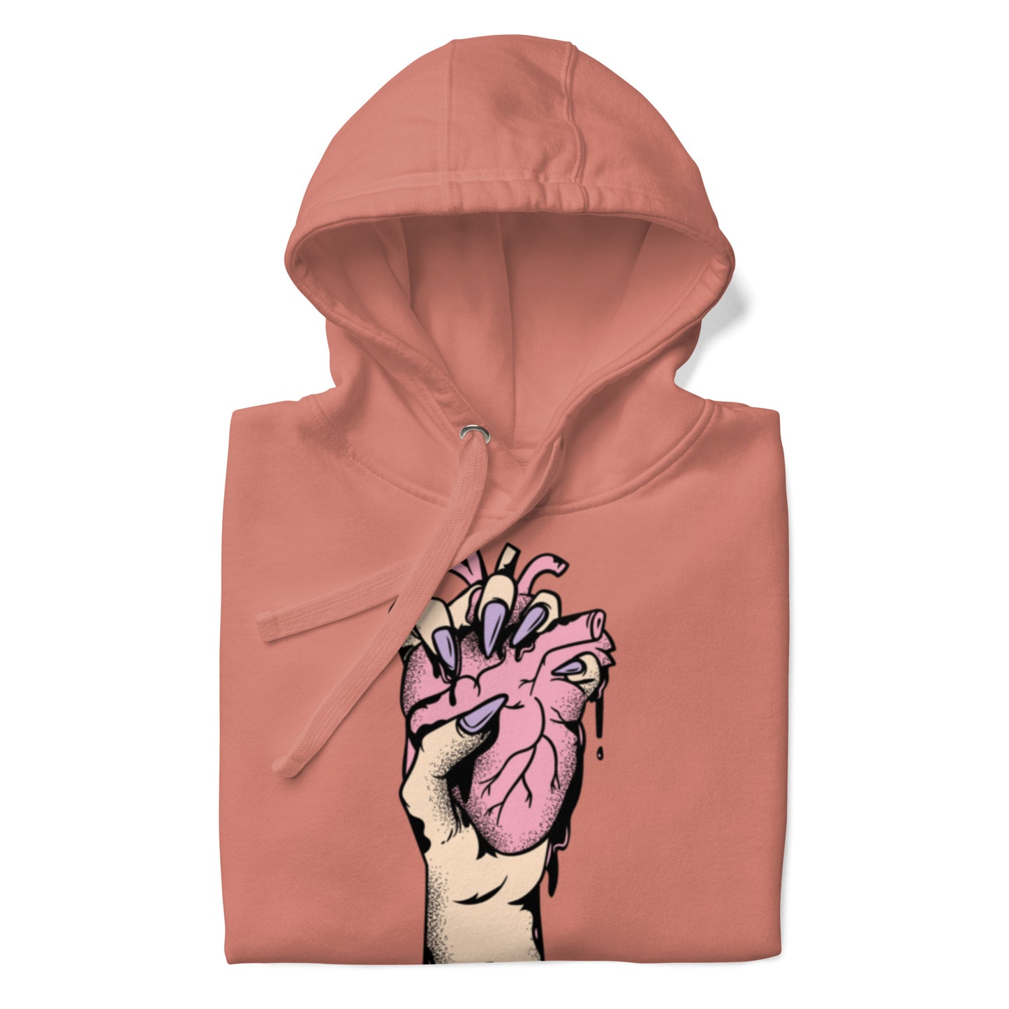 Détail du **motif imprimé** et trame coton, couture propre - saumon – Coeur déjà pris, rose 