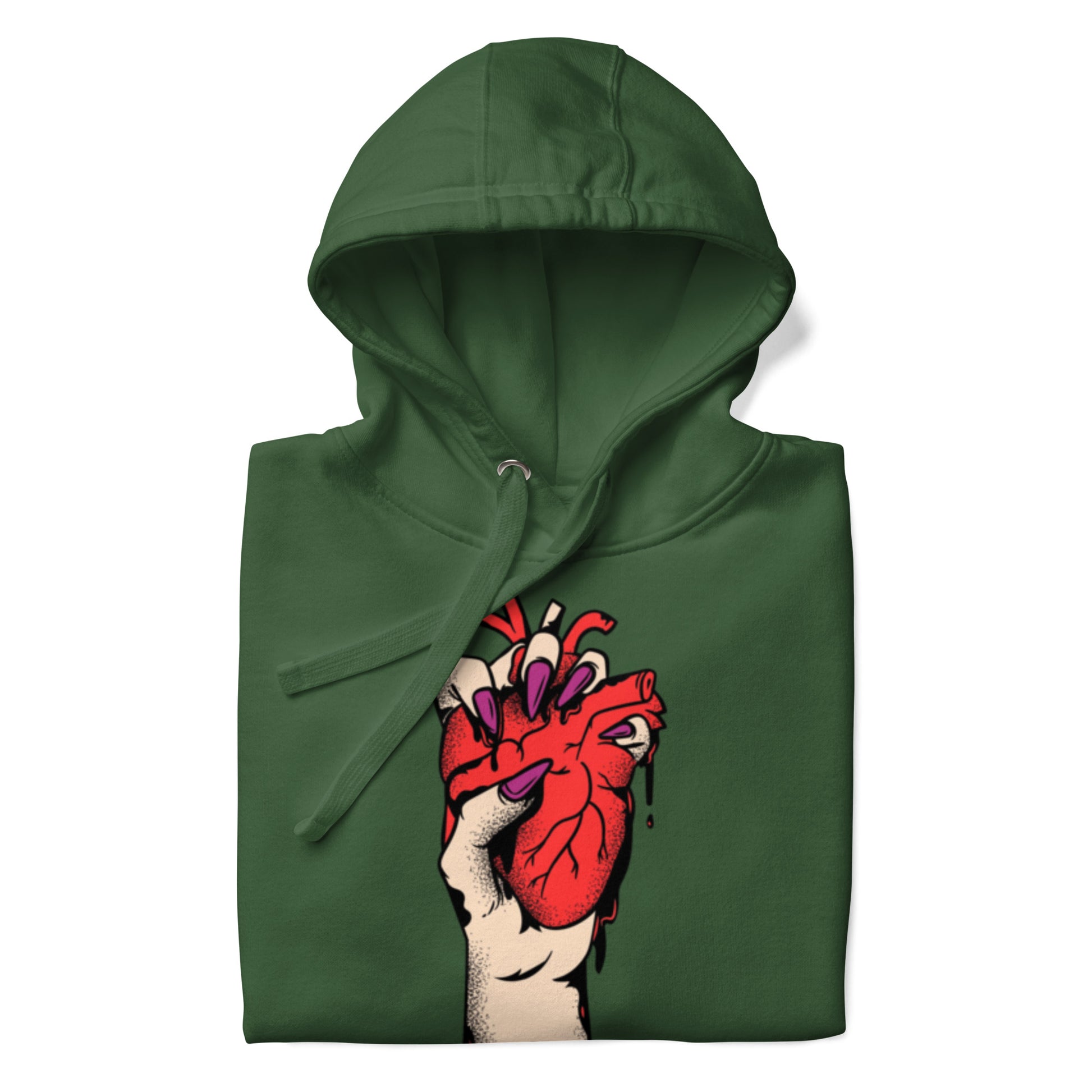 Détail du **motif imprimé** et trame coton, couture propre - vert – Coeur déjà pris, rouge 