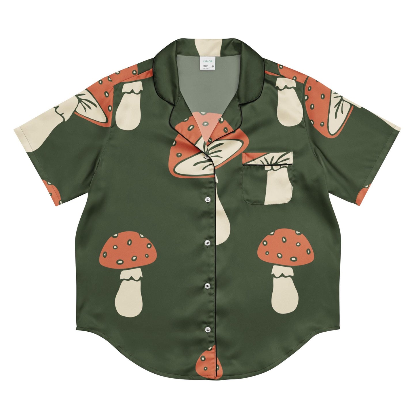 Détail du tissu doux et des coutures, finitions soignées - manches courtes - vert champignon