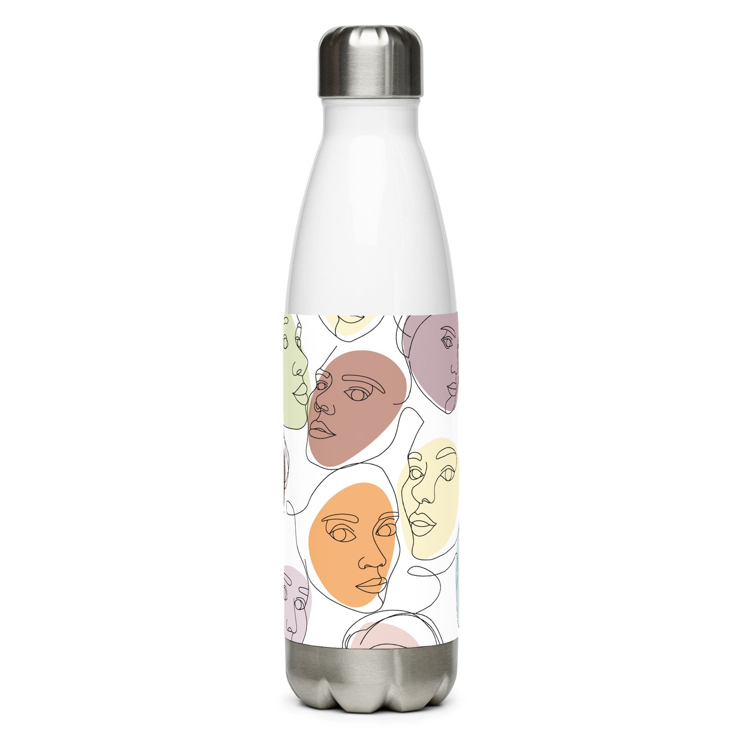 Gourde inox  – vue de face, design minimal, bouchon vissé étanche - calligraphie visages feminins