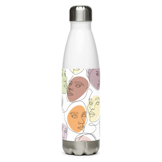 Gourde inox  – vue de face, design minimal, bouchon vissé étanche - calligraphie visages feminins