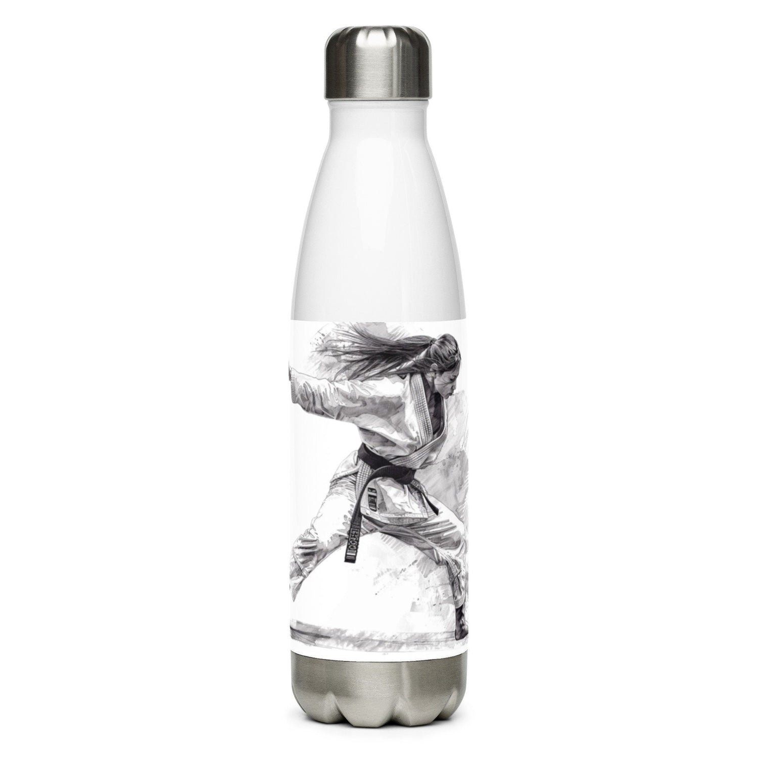 Gourde inox – vue de face, design minimal, bouchon vissé étanche - design arts martiaux