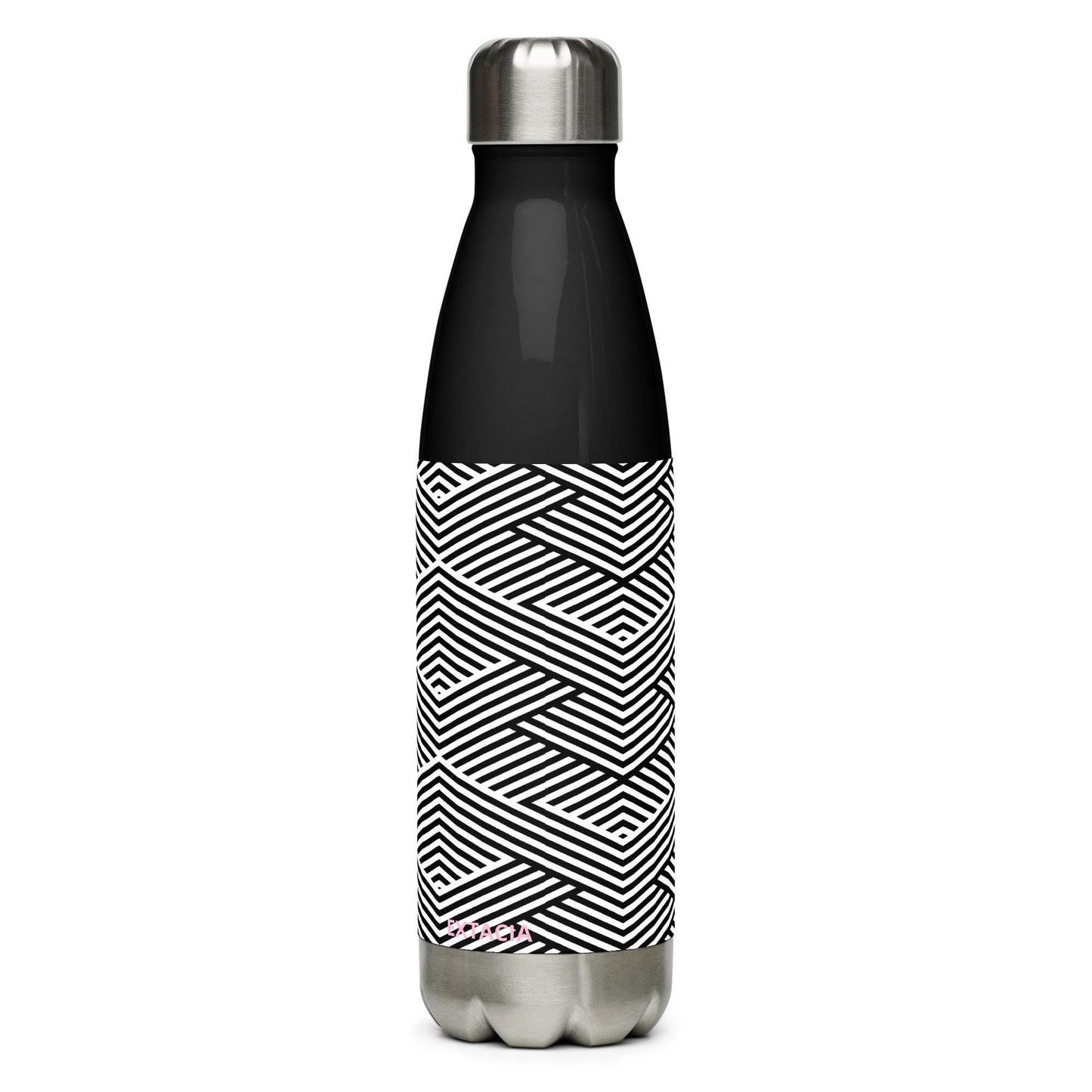 Gourde inox  – vue de face, design minimal, bouchon vissé étanche - noir et blanc - rayures - graphique  minimaliste