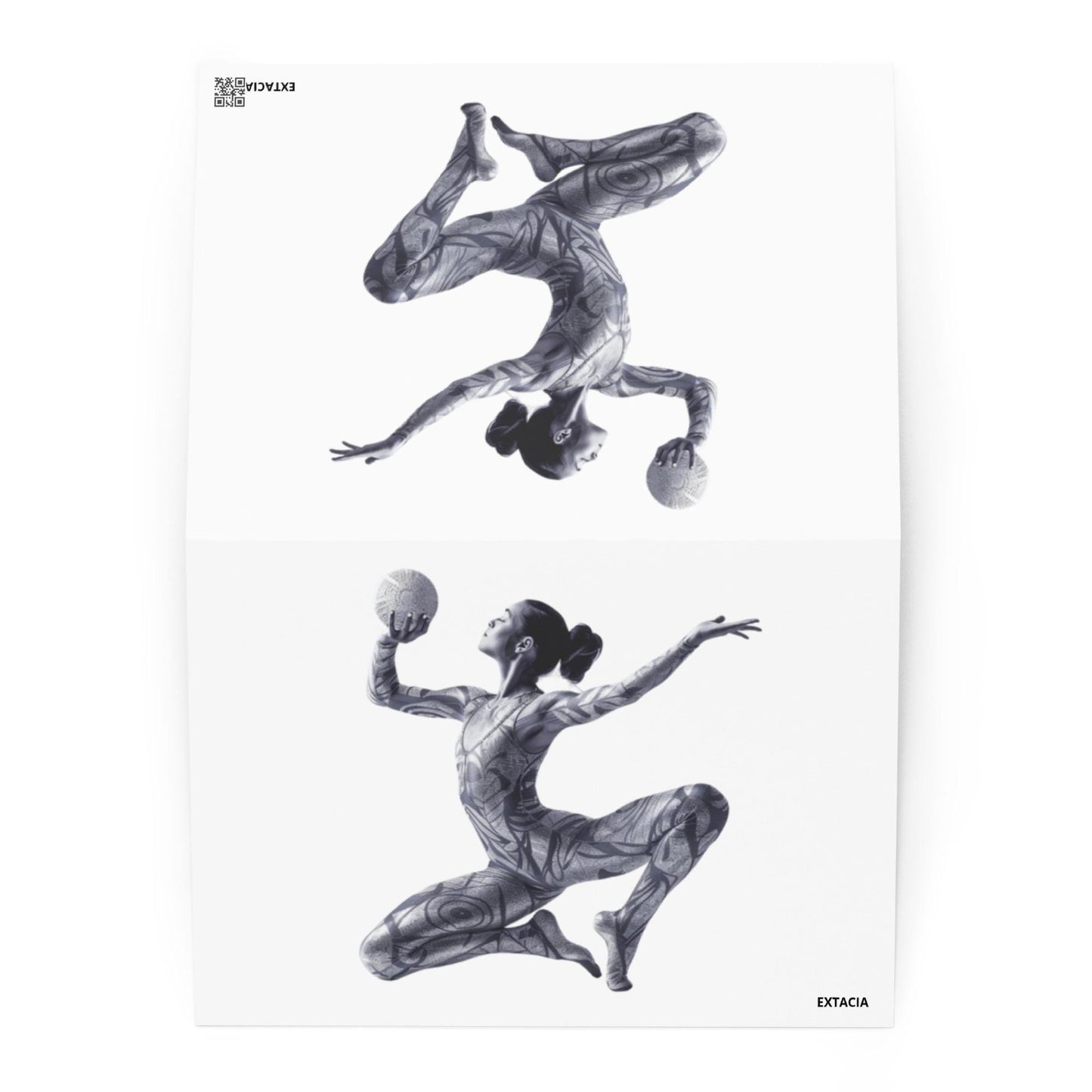 Gros plan angles et finitions, Carte de vœux A6 ILLUSTRATION GYMNASTE DANSEUSE 