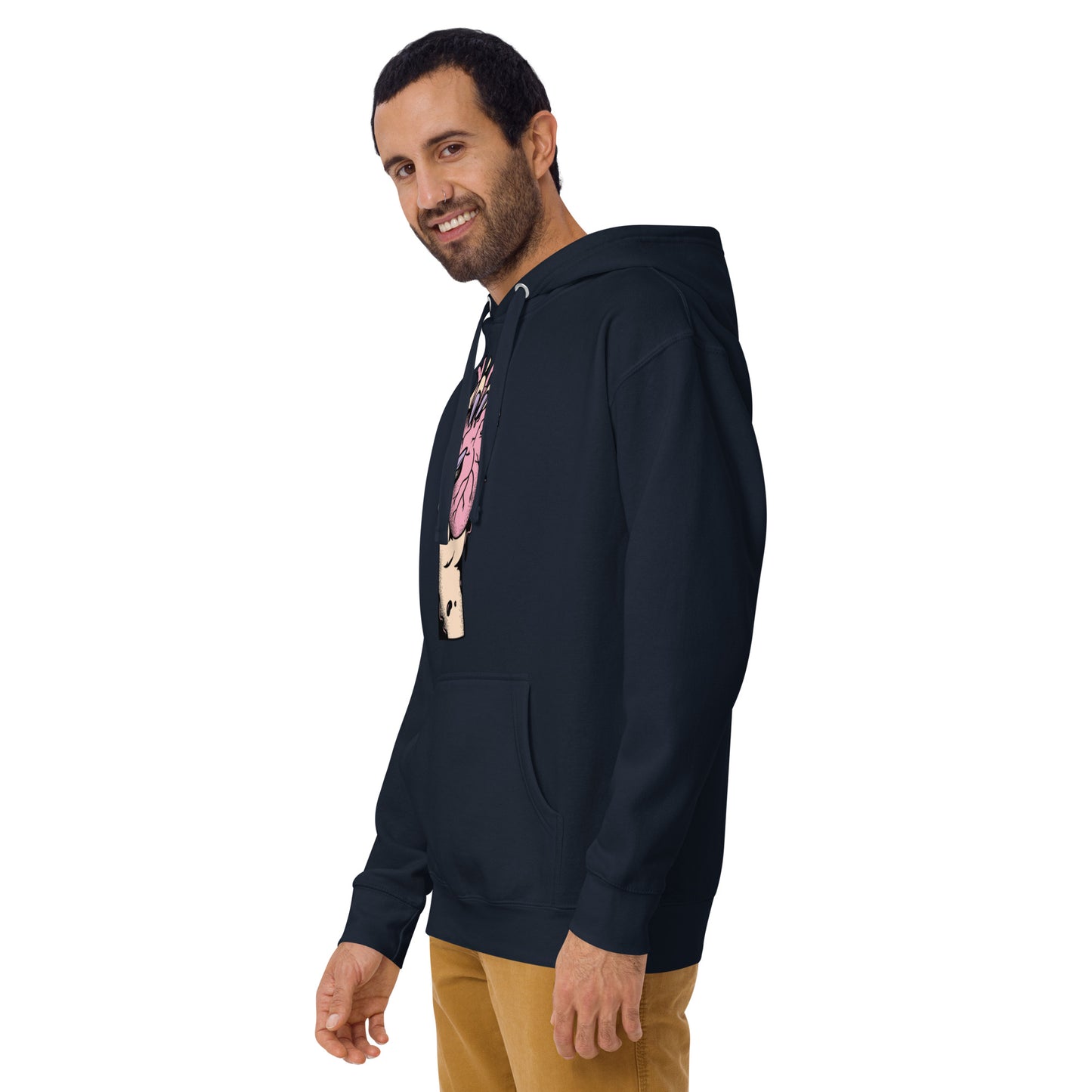 Hoodie – profil, capuche réglable et emmanchures- bleu marine  – Coeur déjà pris, rose 