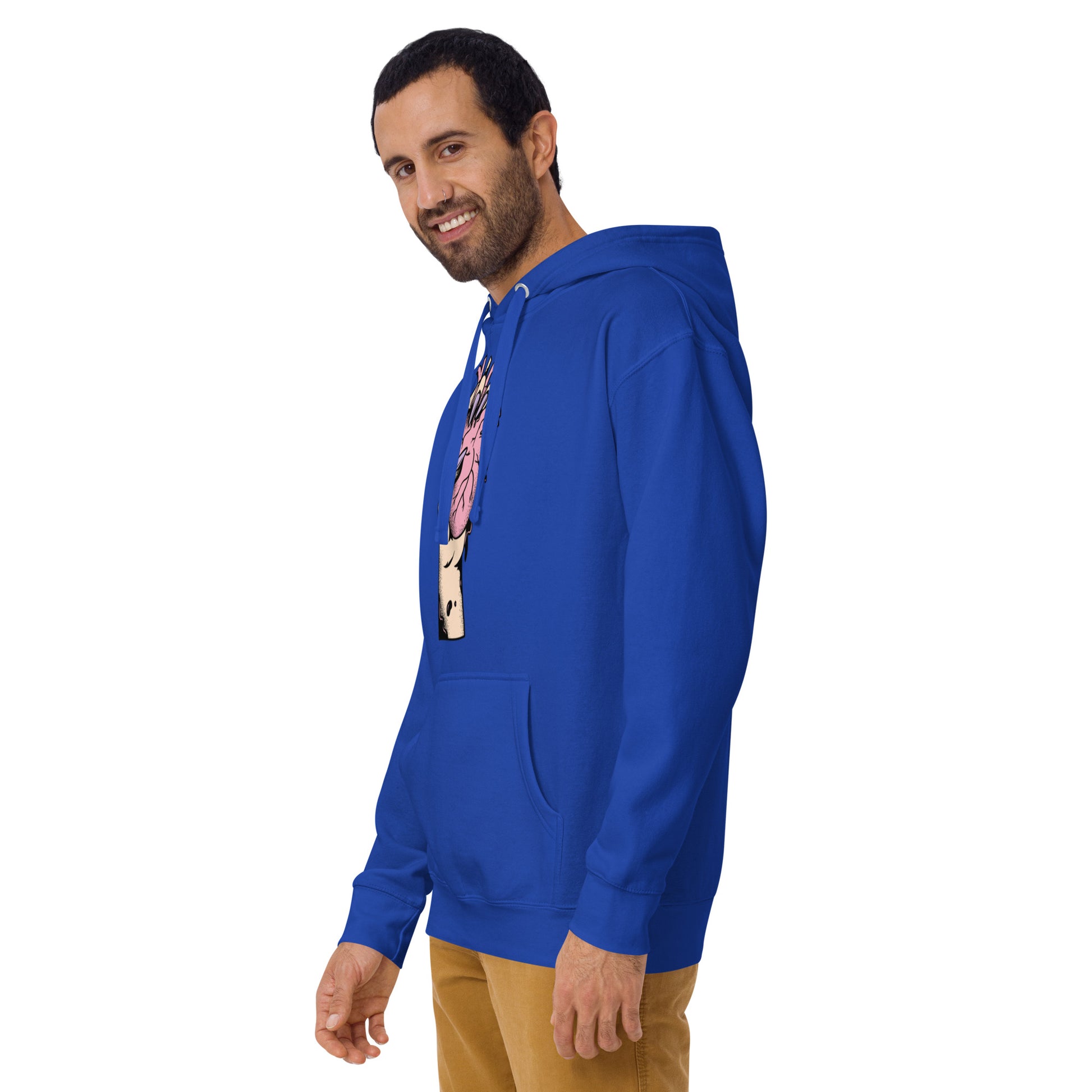 Hoodie – profil, capuche réglable et emmanchures- bleu royal  – Coeur déjà pris, rose 