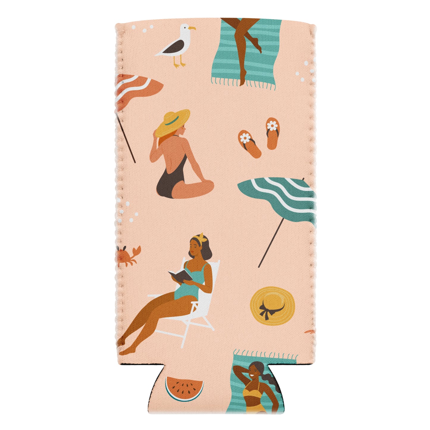 Housse isotherme manchon refroidisseur –  Saumon – Motif : Femmes du Monde Minimaliste – slim - Canette ou bouteille équipée de la housse – protection anti-condensation et style contemporain