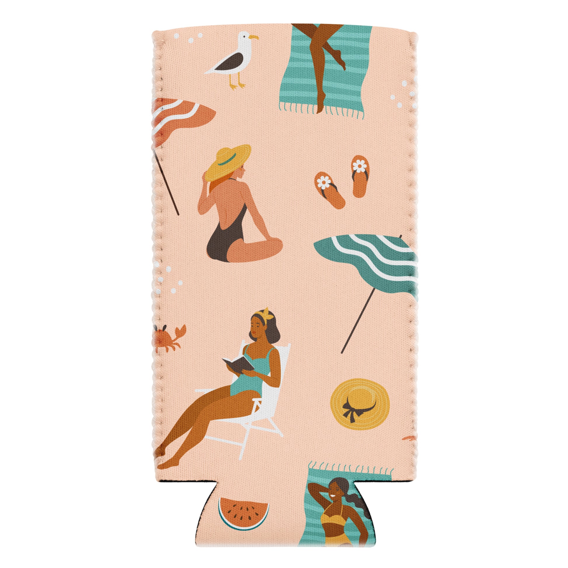 Housse isotherme manchon refroidisseur –  Saumon – Motif : Femmes du Monde Minimaliste – slim - Canette ou bouteille équipée de la housse – protection anti-condensation et style contemporain