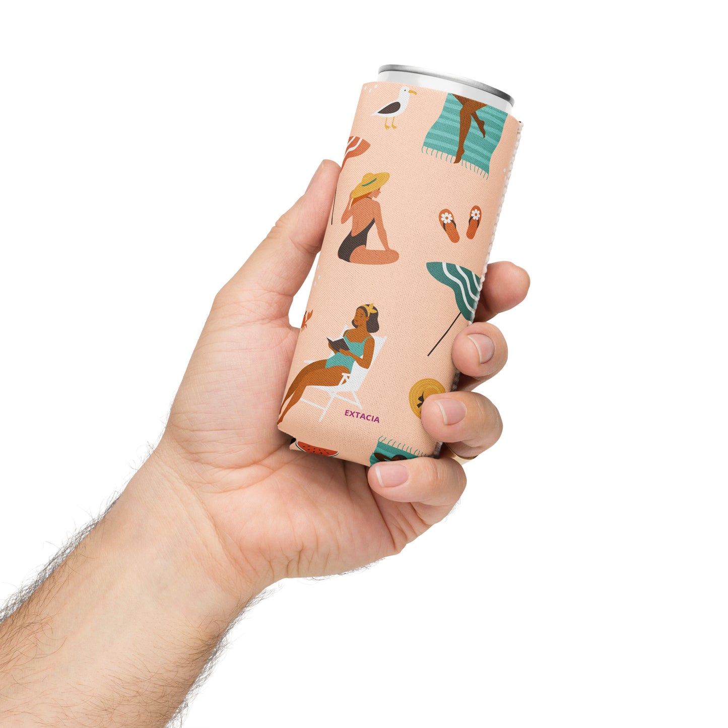 Housse isotherme manchon refroidisseur –  Saumon – Motif : Femmes du Monde Minimaliste – slim 12 oz - Housse isotherme pour bouteille/canette – profil, isolation renforcée ExtaciaFrance