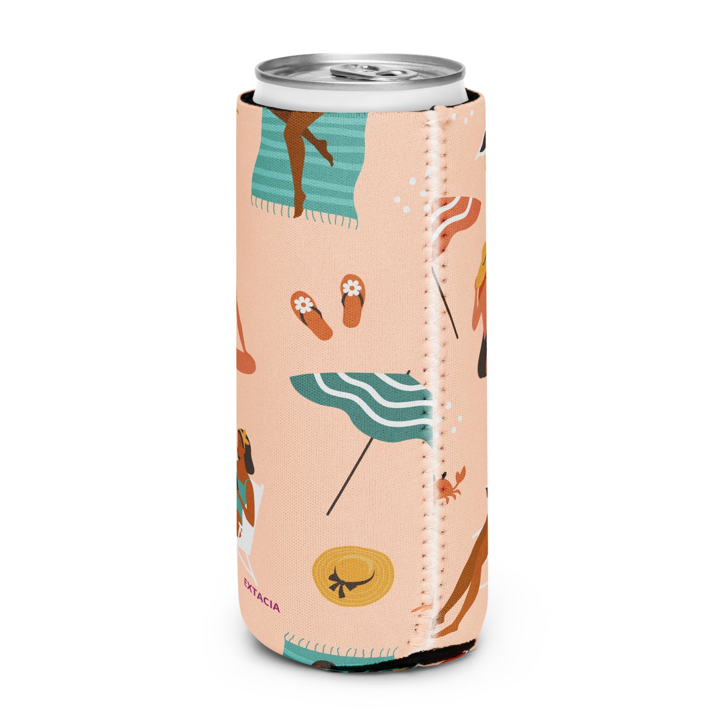 Housse isotherme manchon refroidisseur –  Saumon – Motif : Femmes du Monde Minimaliste – slim 12 oz - dos, finition soignée et couleur design