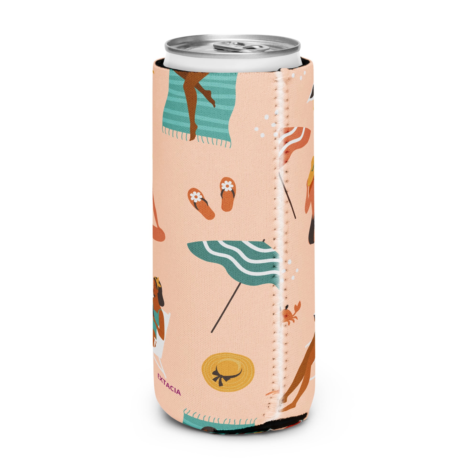 Housse isotherme manchon refroidisseur –  Saumon – Motif : Femmes du Monde Minimaliste – slim 12 oz - dos, finition soignée et couleur design
