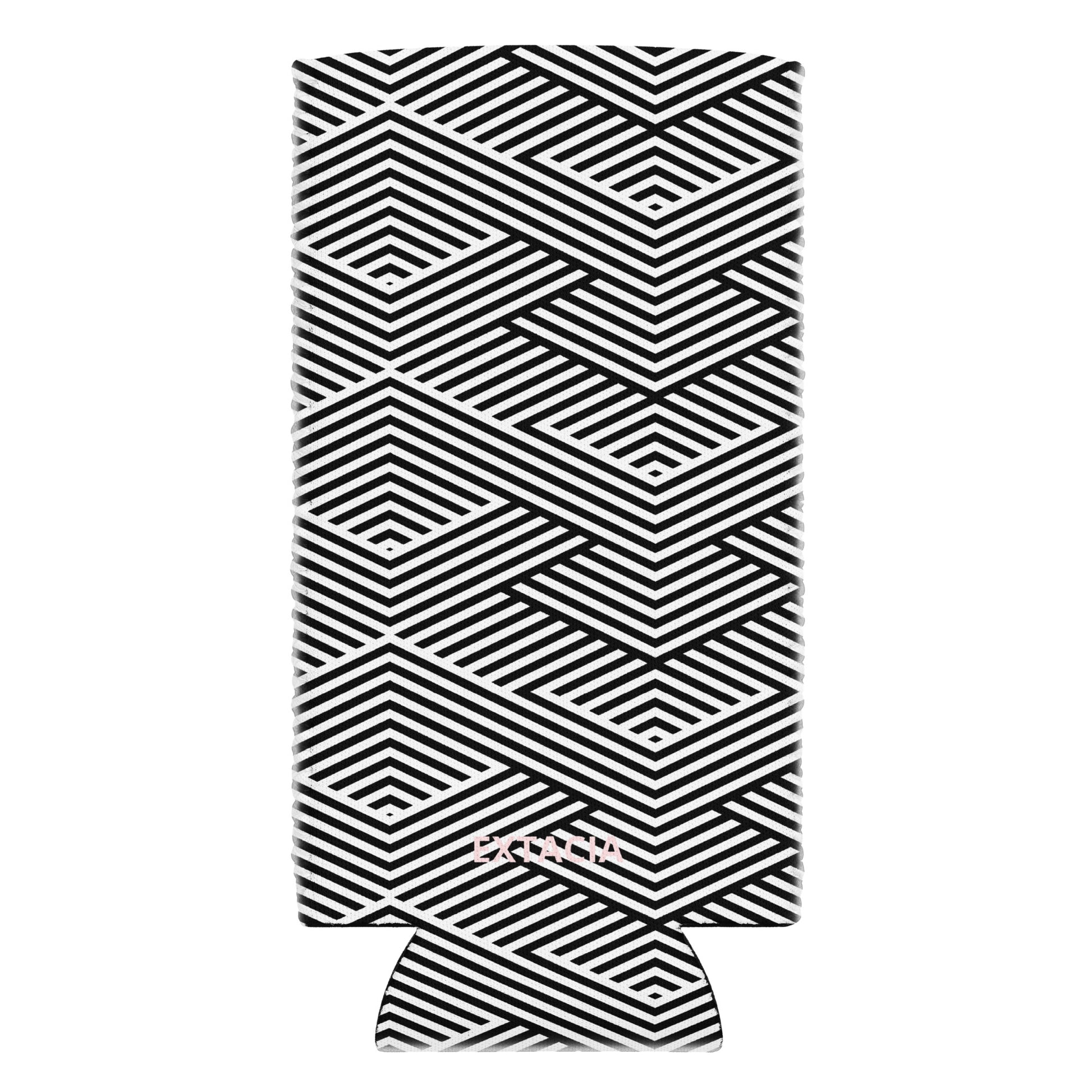 Housse isotherme manchon refroidisseur – blanc et noir à rayures graphique minimaliste - slim 12 oz - Détail tissu isolant et coutures – housse isotherme manchon refroidisseur ExtaciaFrance