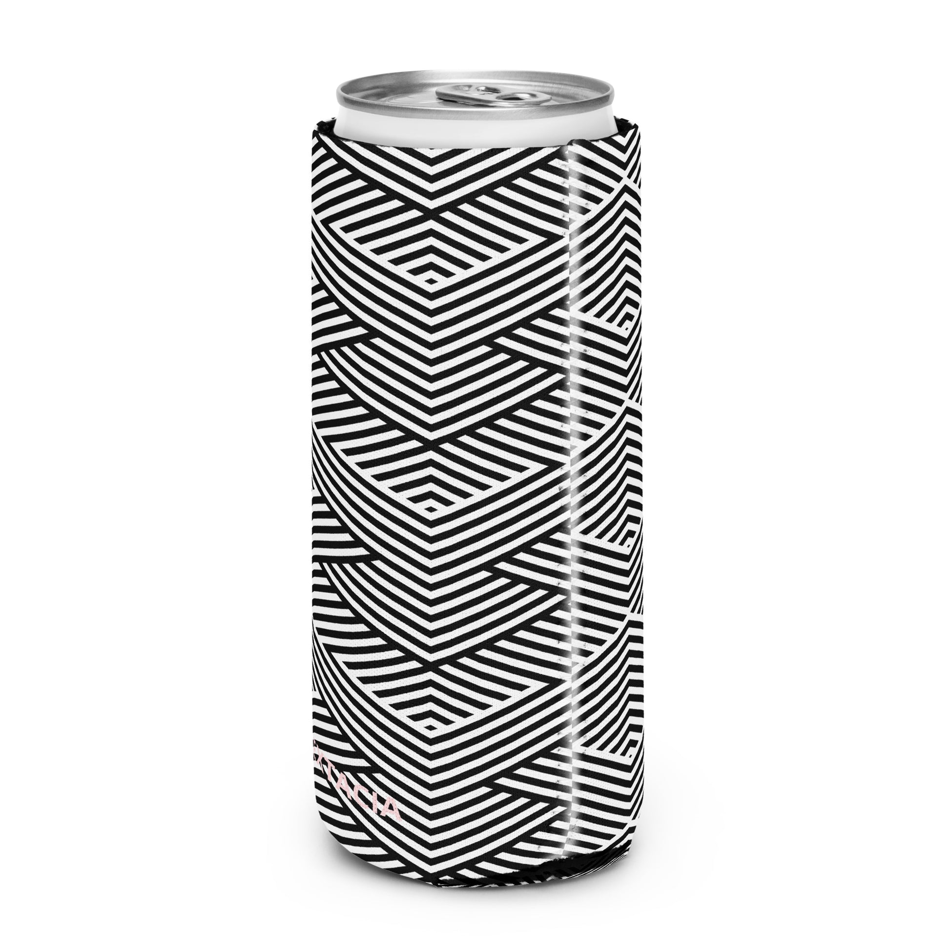 Housse isotherme manchon refroidisseur – blanc et noir à rayures graphique minimaliste - slim 12 oz - dos, finition soignée et couleur design