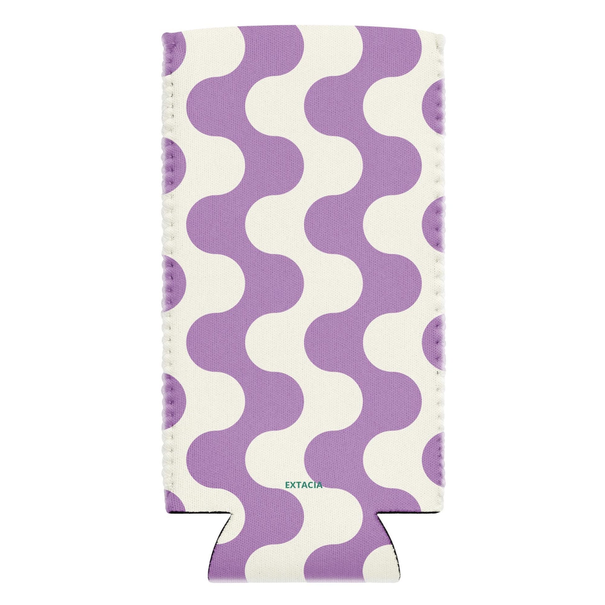 Housse isotherme manchon refroidisseur – blanc et violet à ondulations graphique minimaliste - slim 12 oz - Détail tissu isolant et coutures – housse isotherme manchon refroidisseur ExtaciaFrance