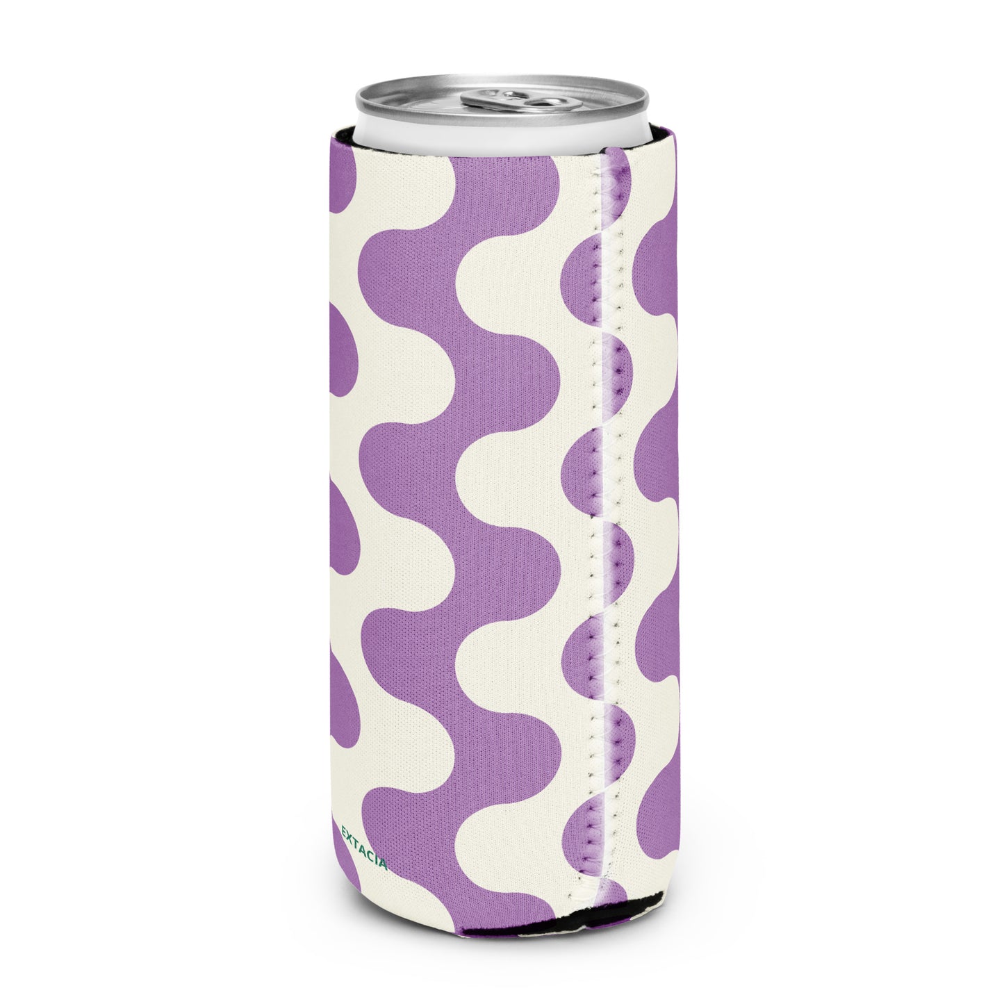 Housse isotherme manchon refroidisseur – blanc et violet à ondulations graphique minimaliste - slim 12 oz - dos, finition soignée et couleur design