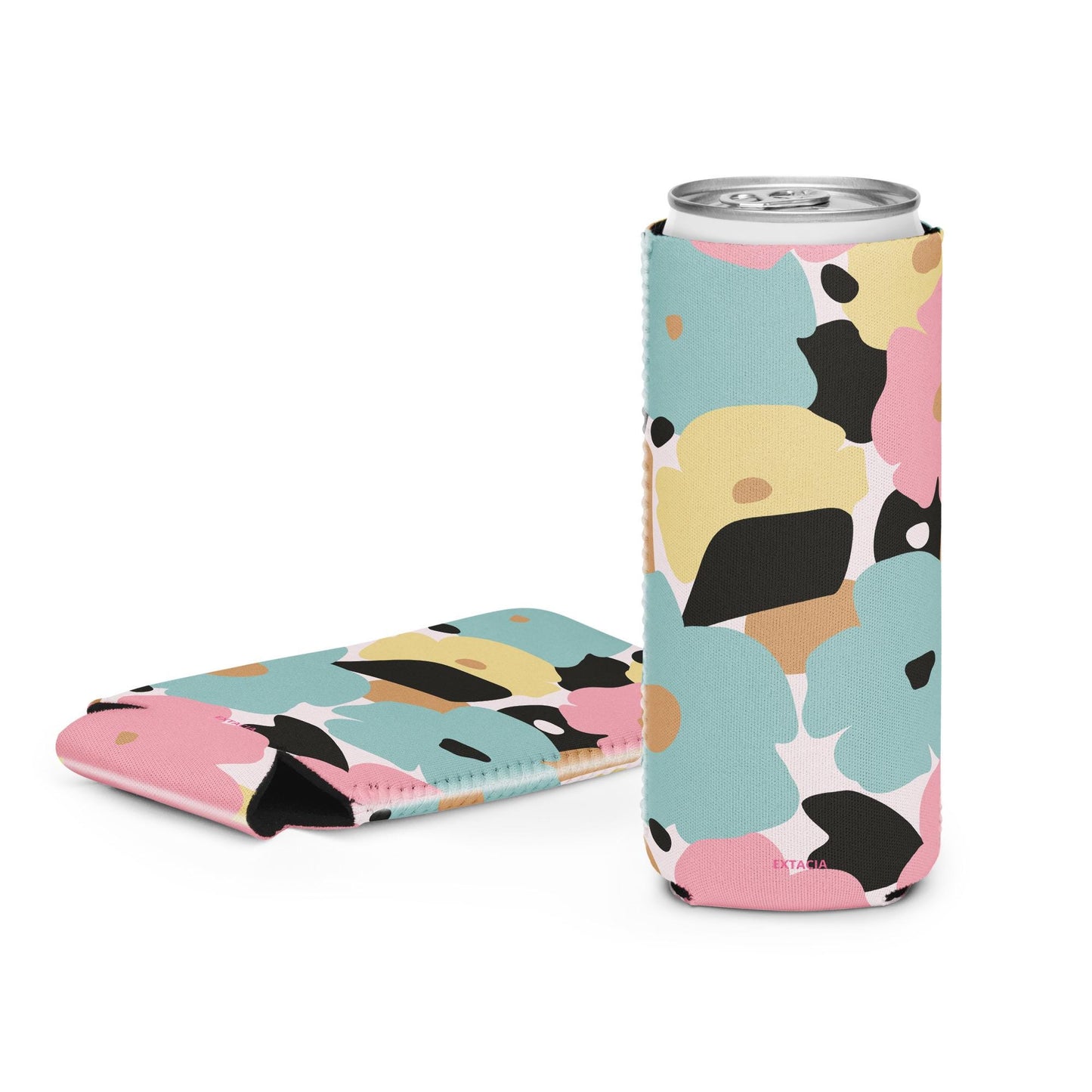 Housse isotherme manchon refroidisseur – fleuri pastel nature minimaliste - slim 12 oz - vue de face, design graphique