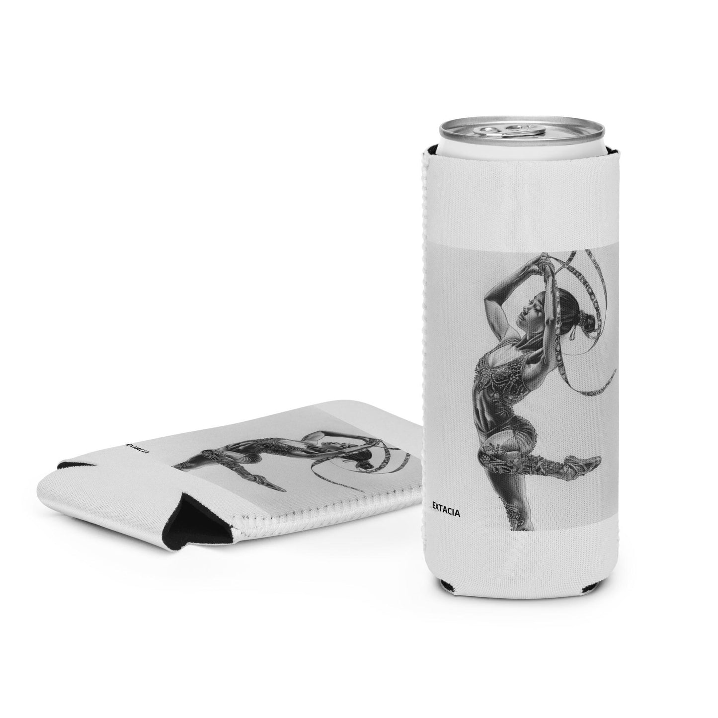 Housse isotherme manchon refroidisseur – gris, motif gymnaste danseuse - slim 12 oz - vue de face, design graphique