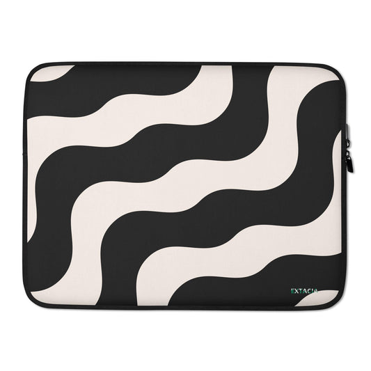 Housse ordinateur portable minimaliste étanche – beige et noir à ondulations graphique minimaliste - vue de face design épuré