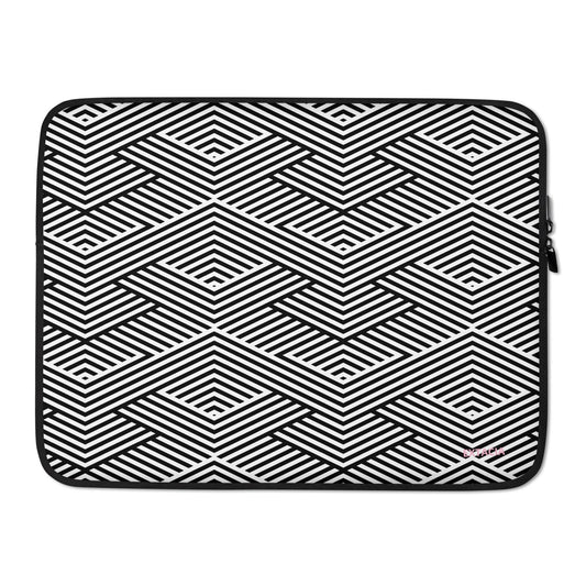 Housse ordinateur portable minimaliste étanche – blanc et noir à rayures graphique minimaliste - vue de face design épuré