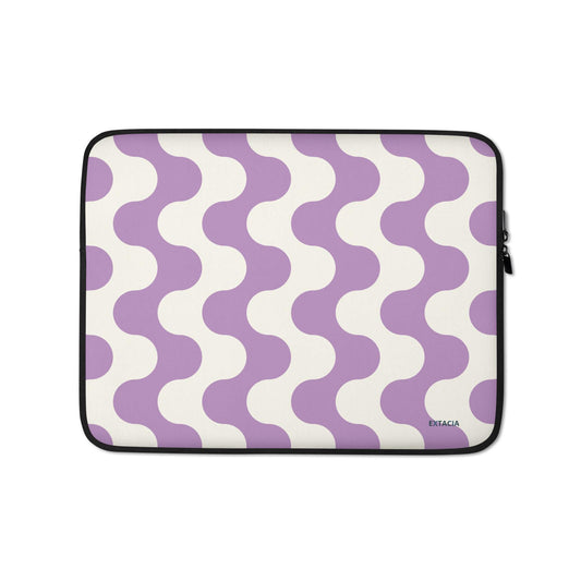 Housse ordinateur portable minimaliste étanche – blanc et violet à ondulations graphique minimaliste - profil, coupe fine et texture légère ExtaciaFrance