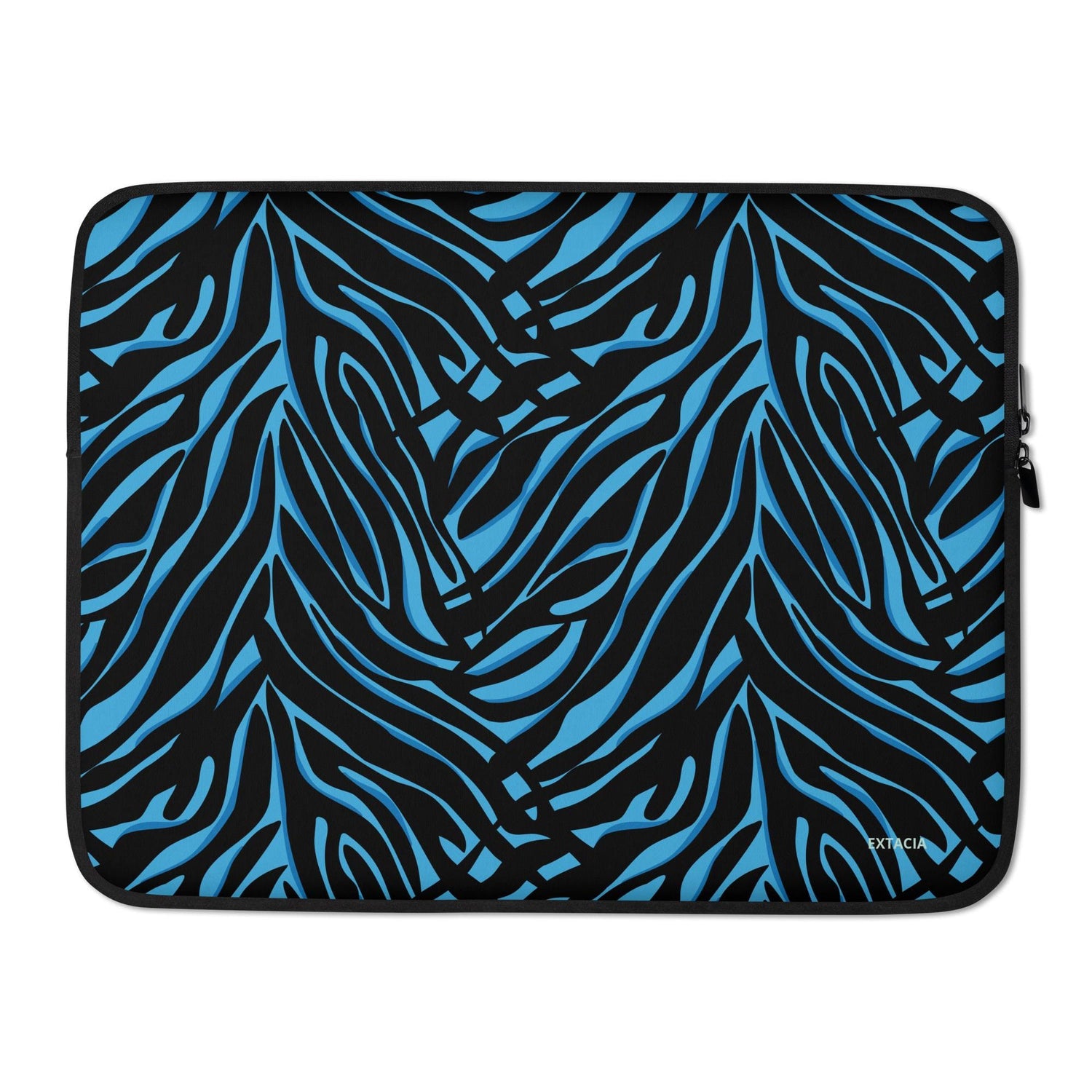 Housse ordinateur portable minimaliste étanche – bleu et noir zébré imprimé animal minimaliste - vue de face design épuré