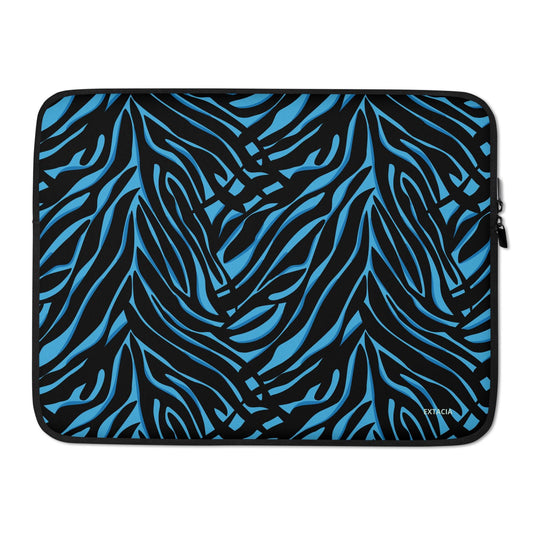 Housse ordinateur portable minimaliste étanche – bleu et noir zébré imprimé animal minimaliste - vue de face design épuré