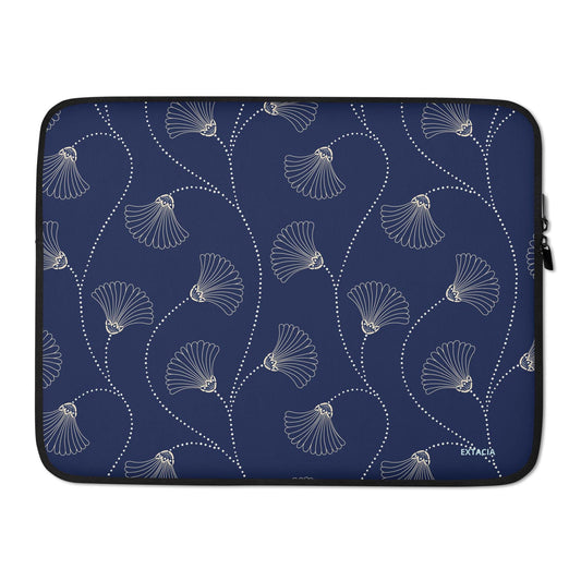 Housse ordinateur portable minimaliste étanche – bleu fleuri nature minimaliste - vue de face design épuré