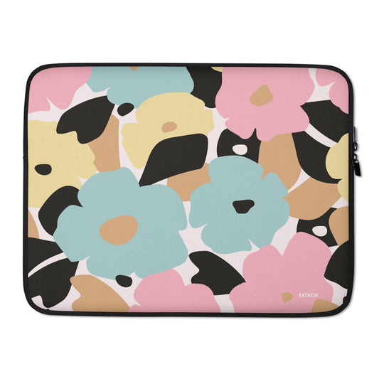 Housse ordinateur portable minimaliste étanche – fleuri pastel nature graphique minimaliste - vue de face design épuré