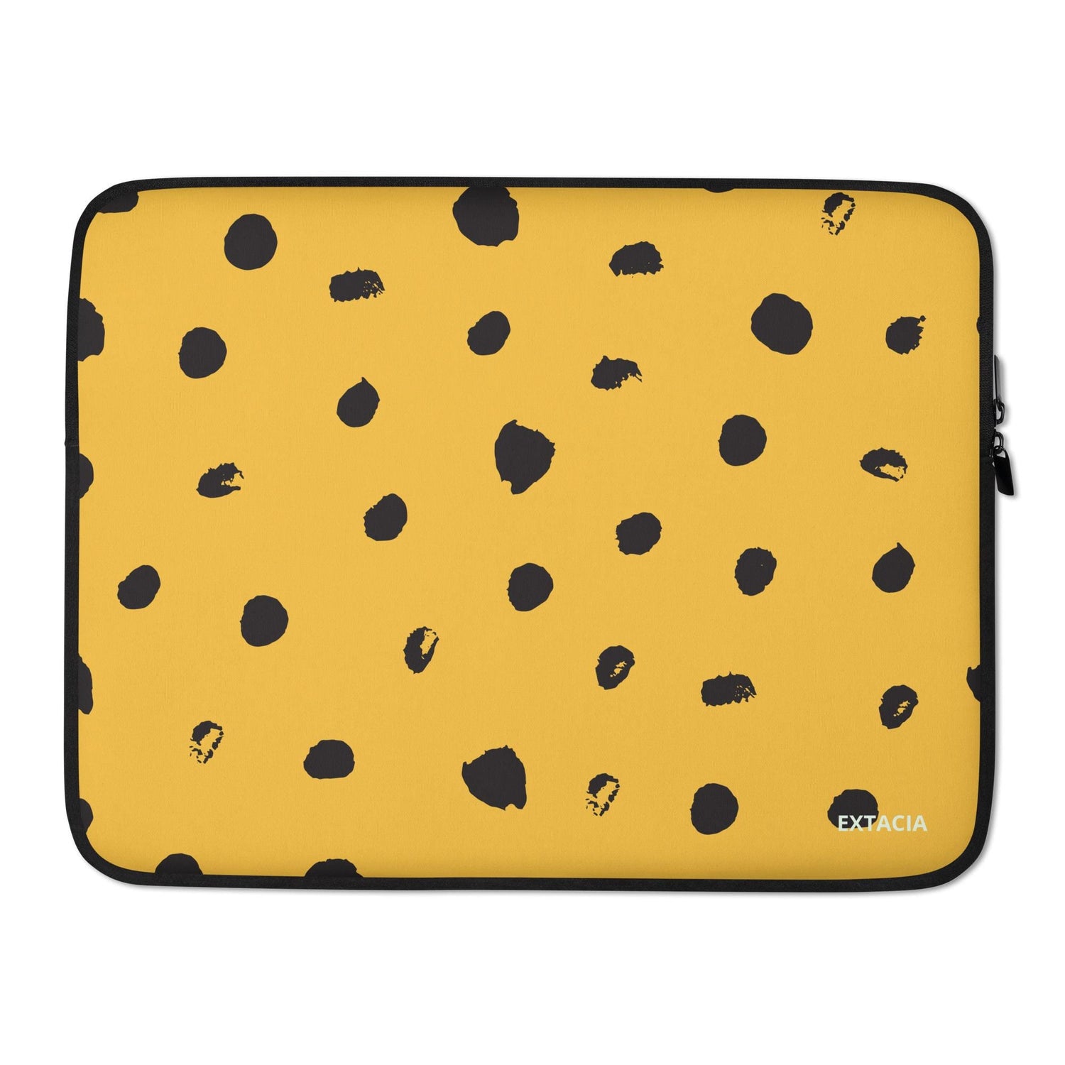 Housse ordinateur portable minimaliste étanche – jaune et noir tacheté imprimé animal minimaliste - vue de face design épuré